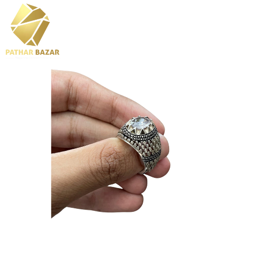 Pure Silver White Saphire (White Pukhraj) Ring